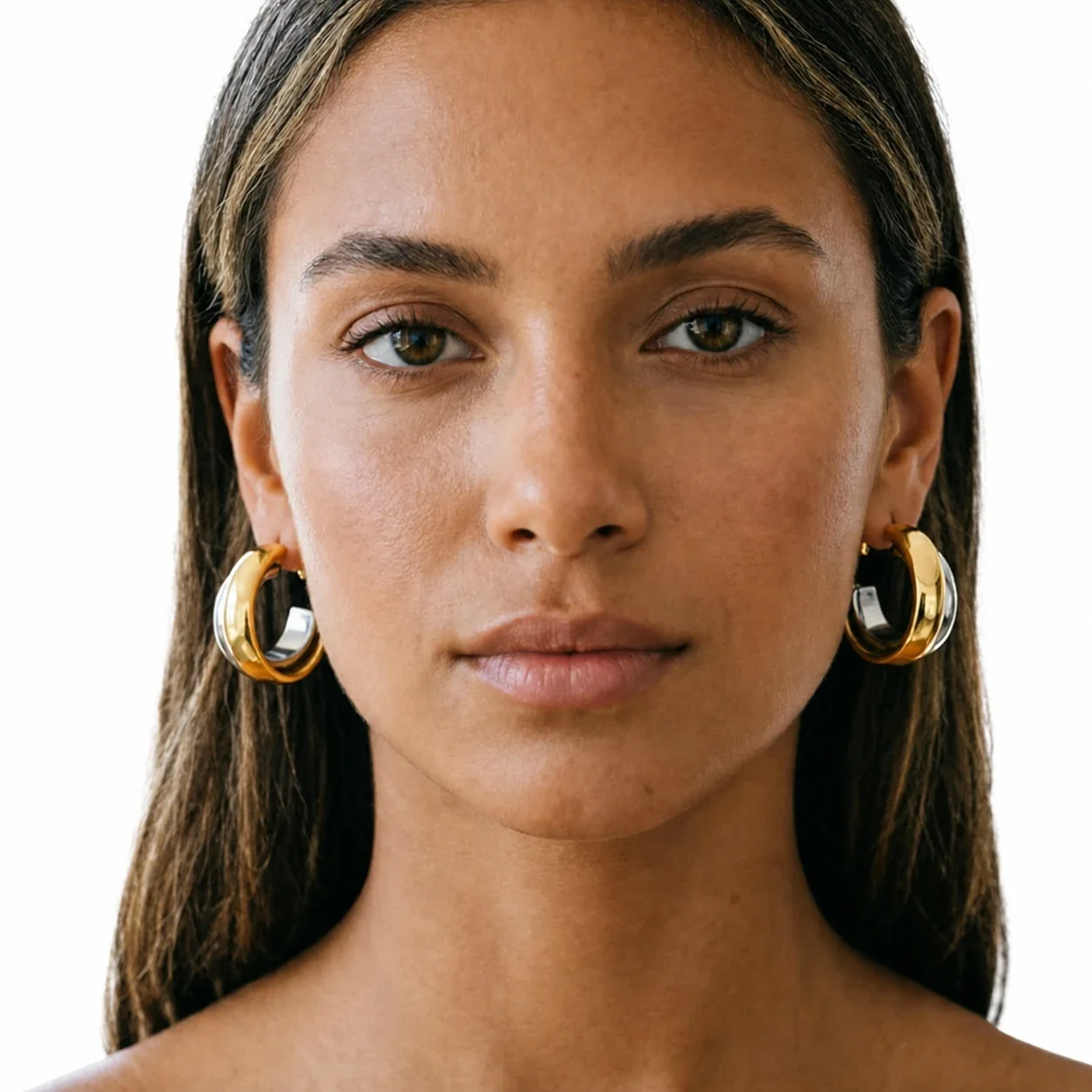 Sculptural Two-Tone Detachable Link Hoop Earrings