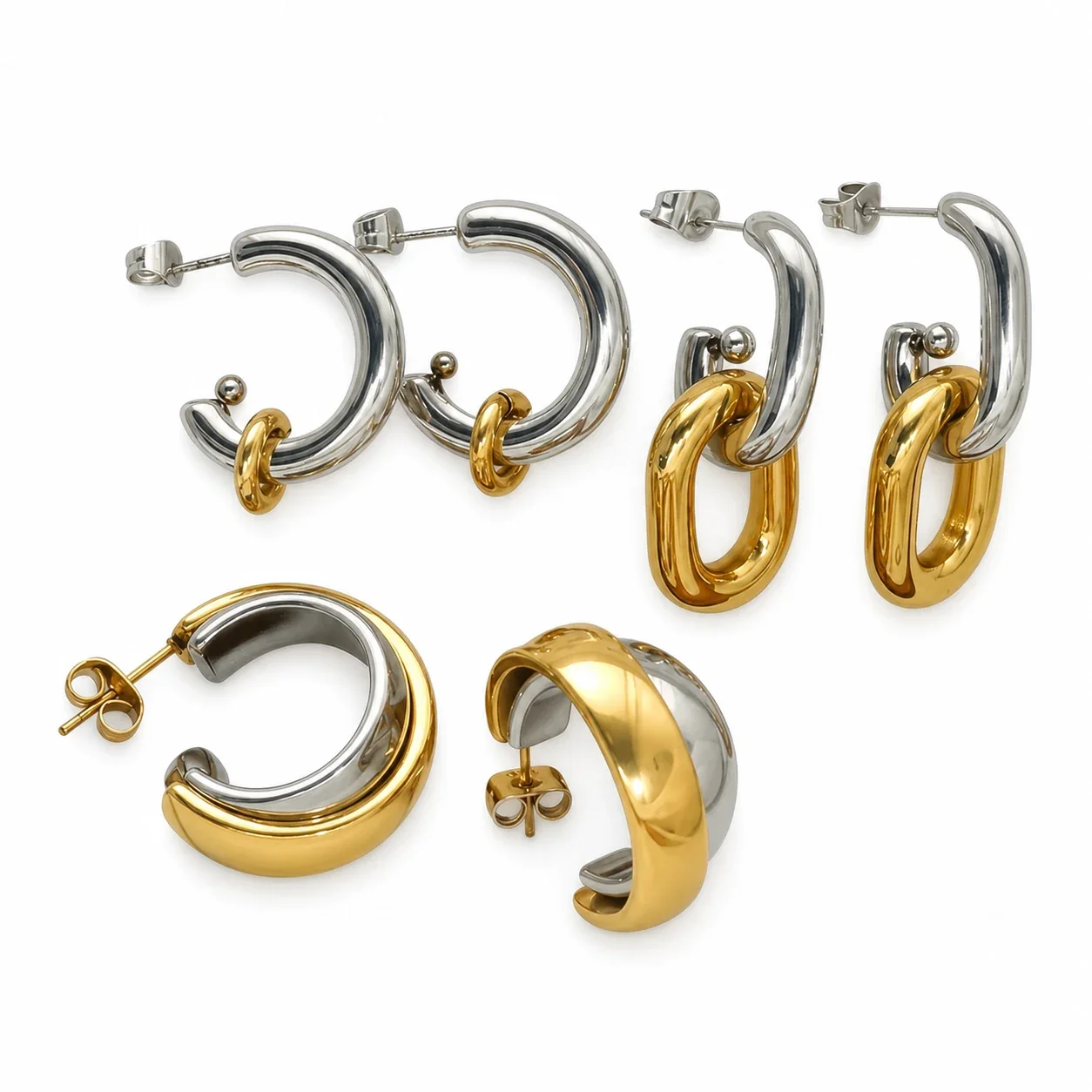 Sculptural Two-Tone Detachable Link Hoop Earrings