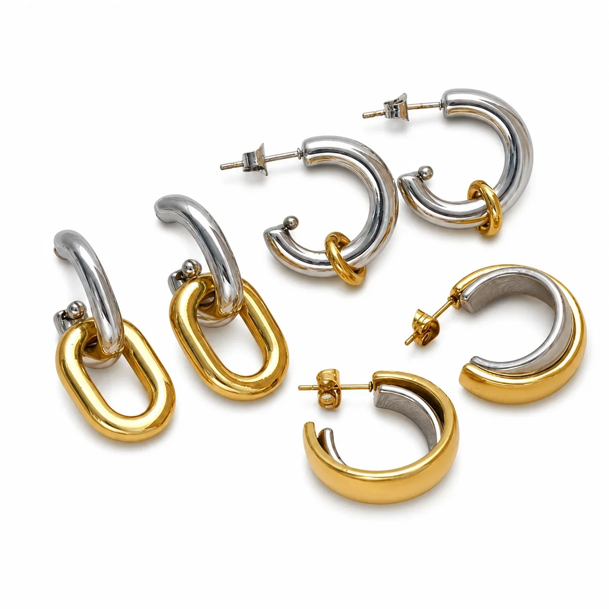 Sculptural Two-Tone Detachable Link Hoop Earrings