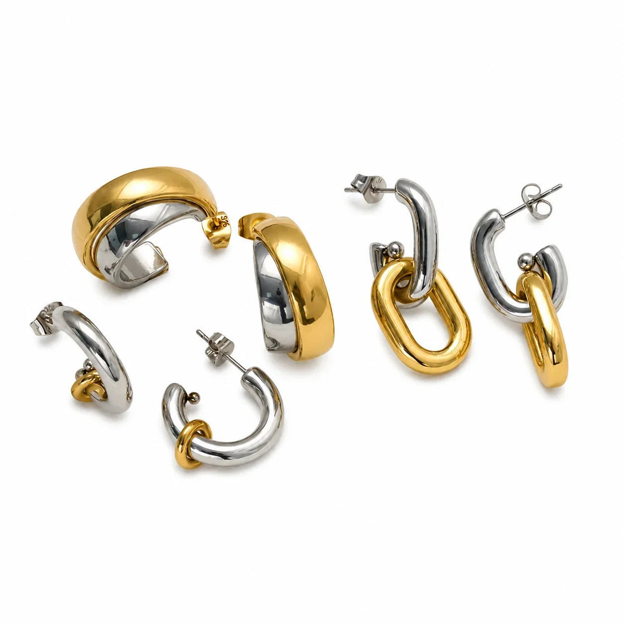 Sculptural Two-Tone Detachable Link Hoop Earrings