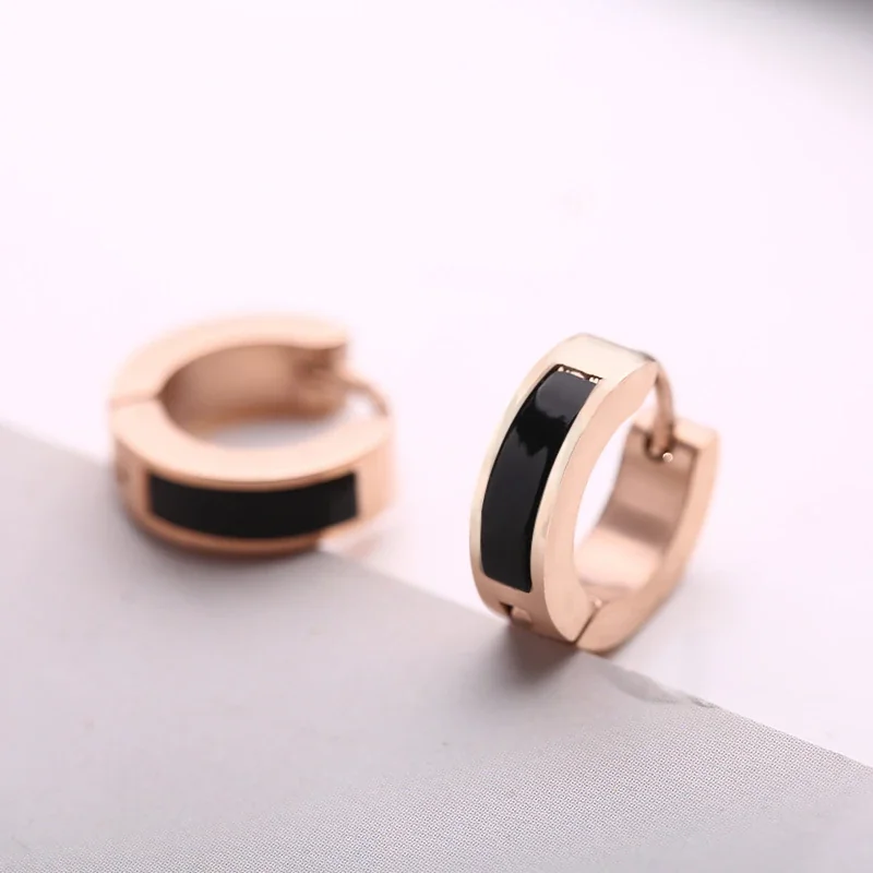 Foto del producto: Pendientes de aro con incrustación de concha, acero inoxidable chapado en oro rosa
