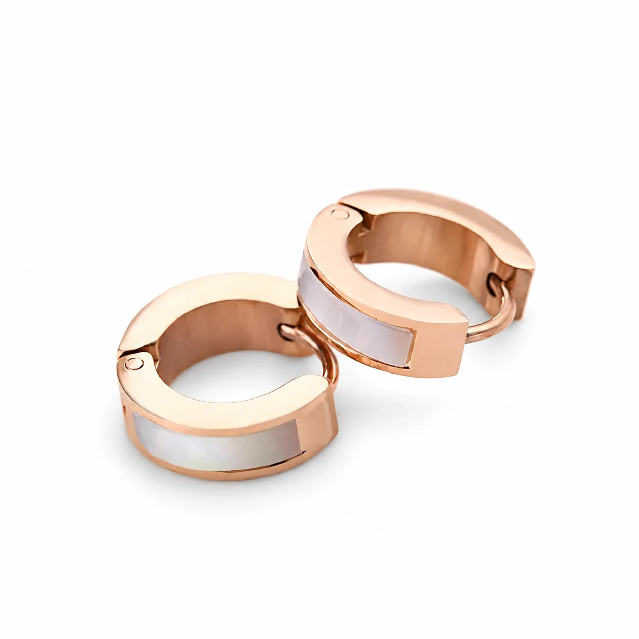 Foto del producto: Pendientes de aro con incrustación de concha, acero inoxidable chapado en oro rosa
