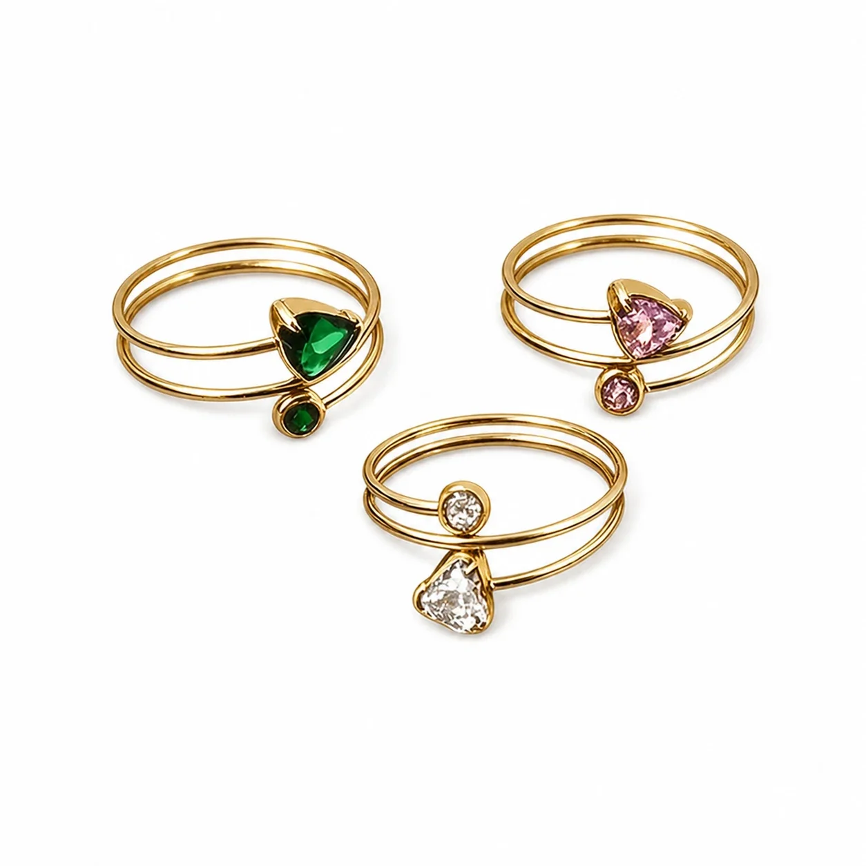 Open-Front 18K Gold-Plated Heart CZ 316 Steel Ring
