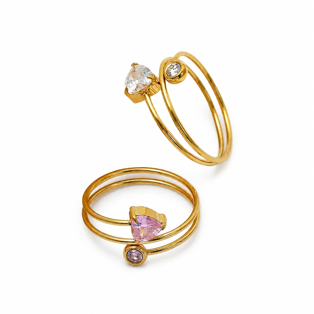 Open-Front 18K Gold-Plated Heart CZ 316 Steel Ring