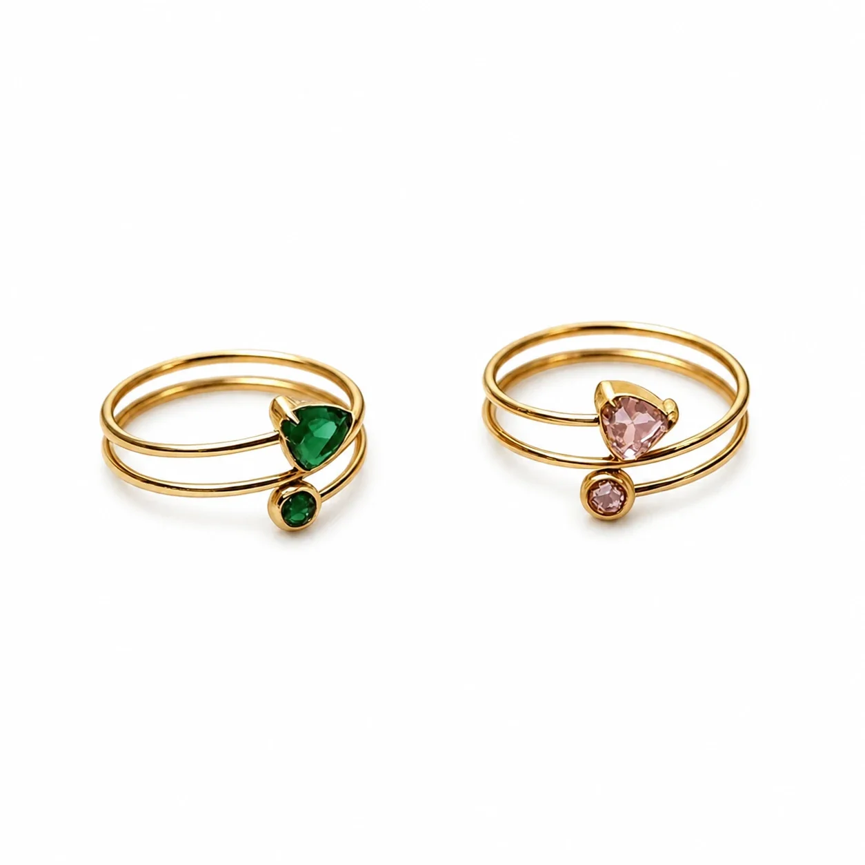 Open-Front 18K Gold-Plated Heart CZ 316 Steel Ring