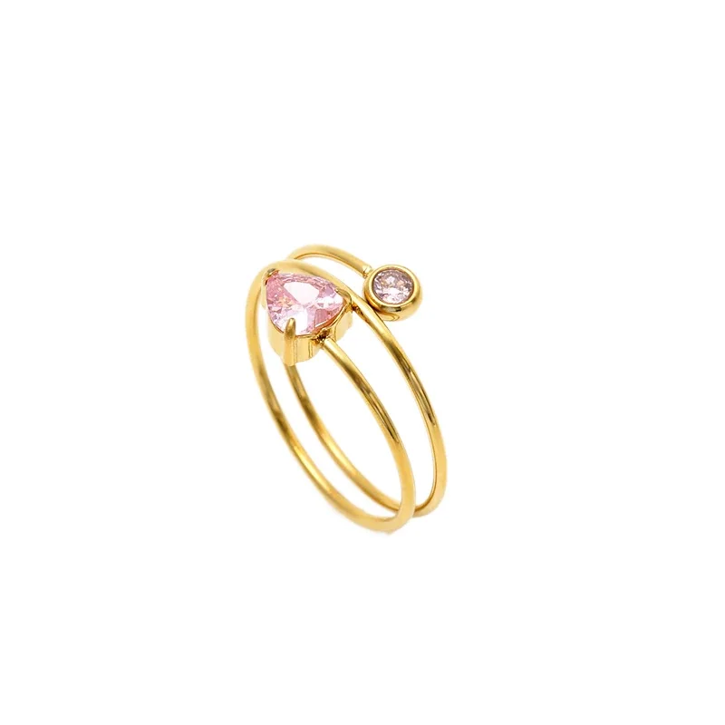 Open-Front 18K Gold-Plated Heart CZ 316 Steel Ring