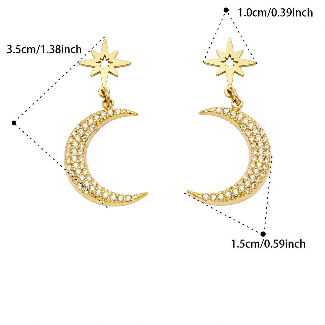 Celestial 18K Gold-Plated CZ Crescent Star Jewelry Set - Gold Star Moon CZ