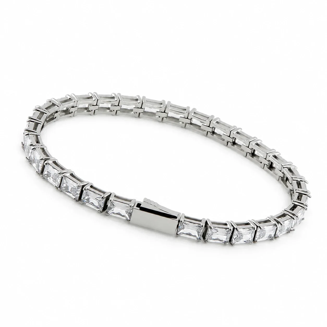 Tennis Bracelet, Prong-Set Rectangular CZ, 316 Stainless Steel