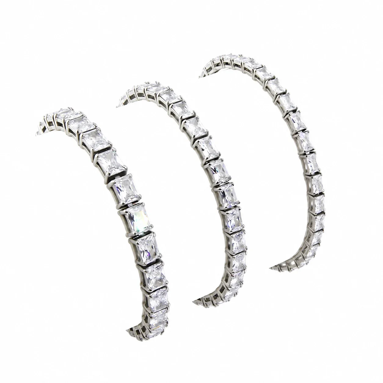 Tennis Bracelet, Prong-Set Rectangular CZ, 316 Stainless Steel