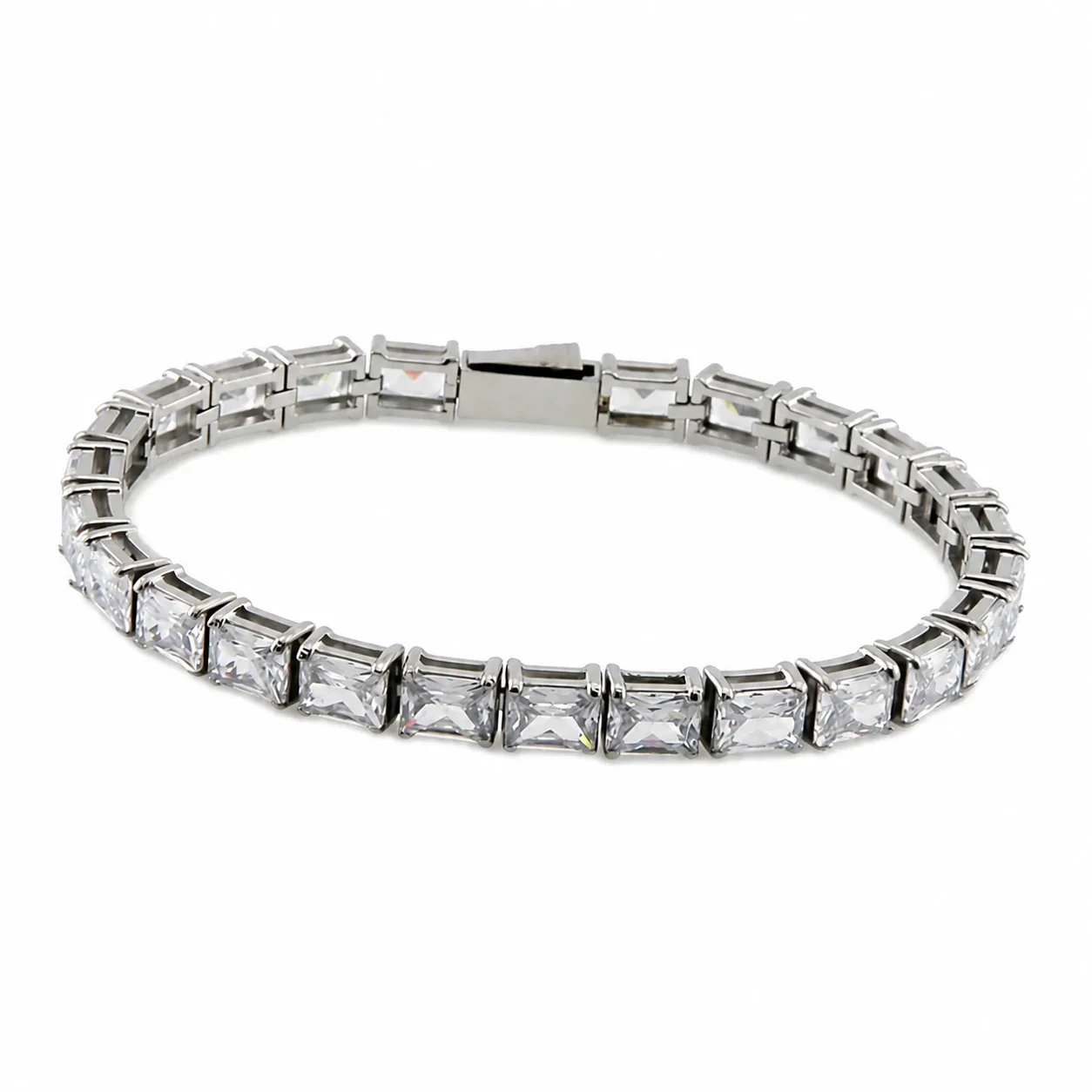 Tennis Bracelet, Prong-Set Rectangular CZ, 316 Stainless Steel