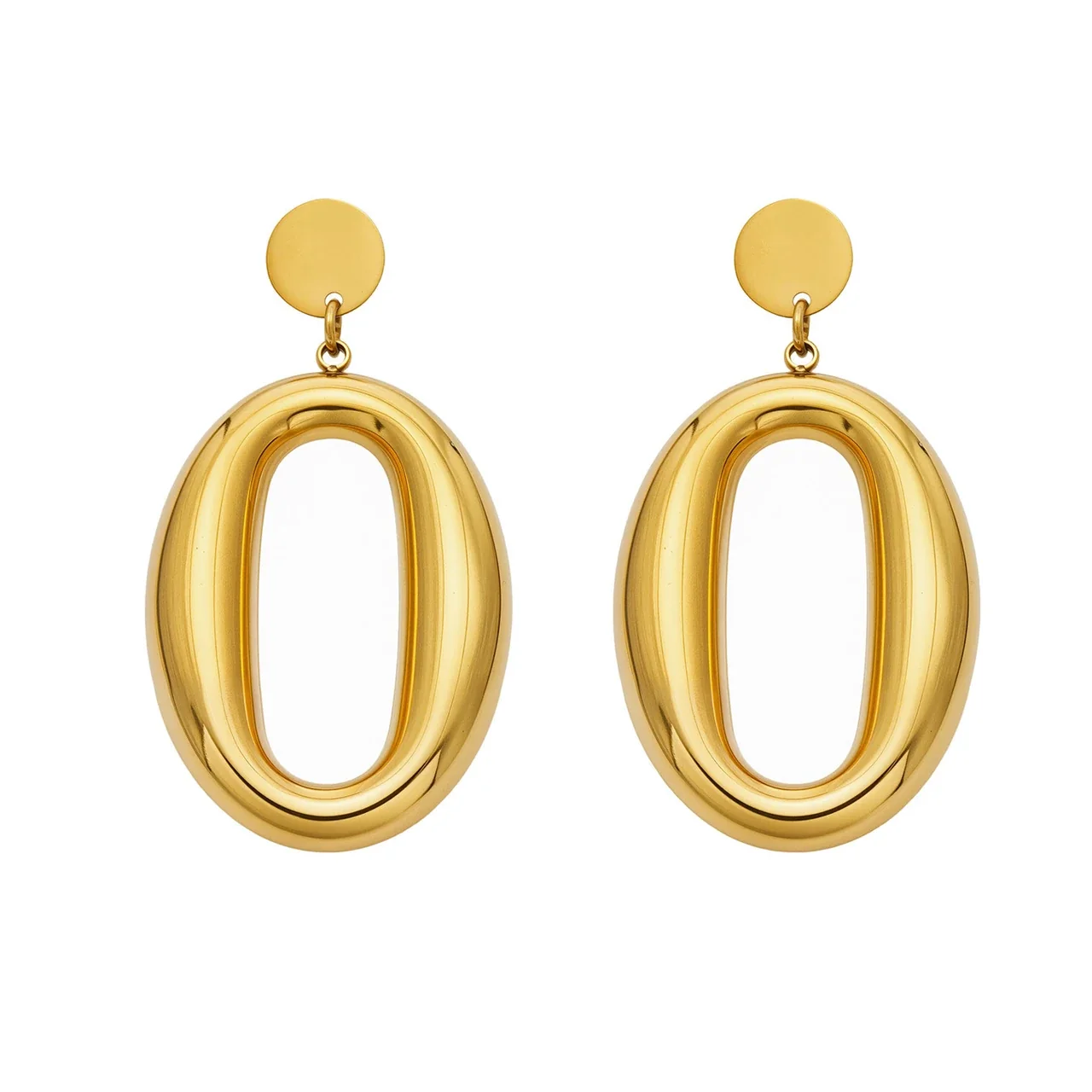 Brincos Pendentes Ovais com Openwork Aninhado, PVD Dourado em Aço Inoxidável 316