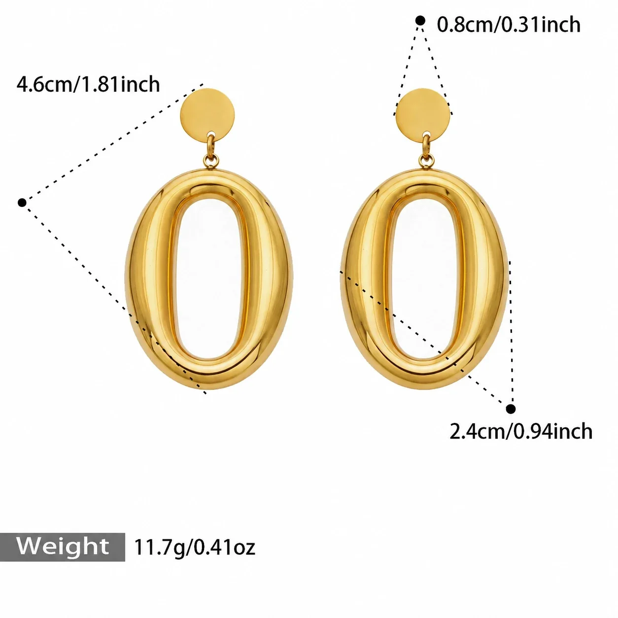 Produktfoto: Ovale Hängeohrringe, verschachteltes Durchbruchdesign, Gold-PVD-Edelstahl 316