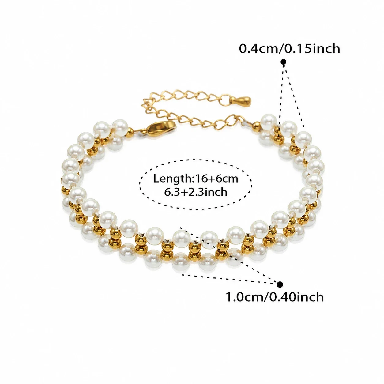 Lustrous Shell Pearl Ball Bead 18K Gold-Plated 316L Jewelry Set - Gold 16+6 cm