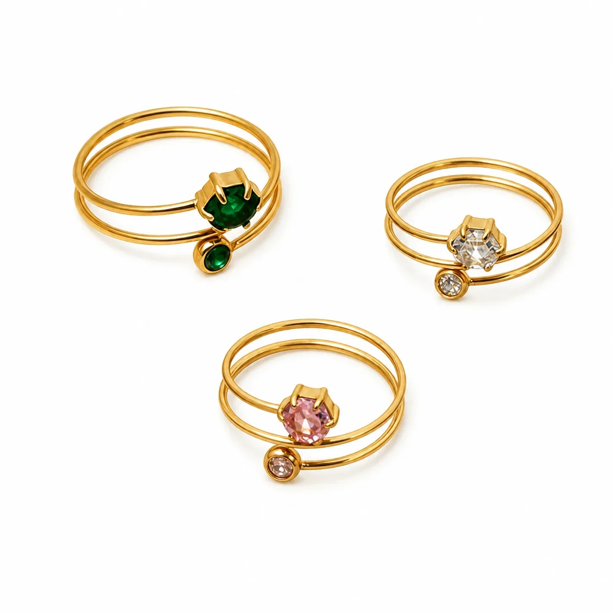 Coiled 18K Gold-Plated 316 Stainless Steel Hexagon CZ Ring