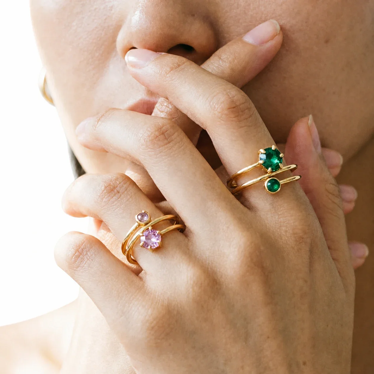 Coiled 18K Gold-Plated 316 Stainless Steel Hexagon CZ Ring