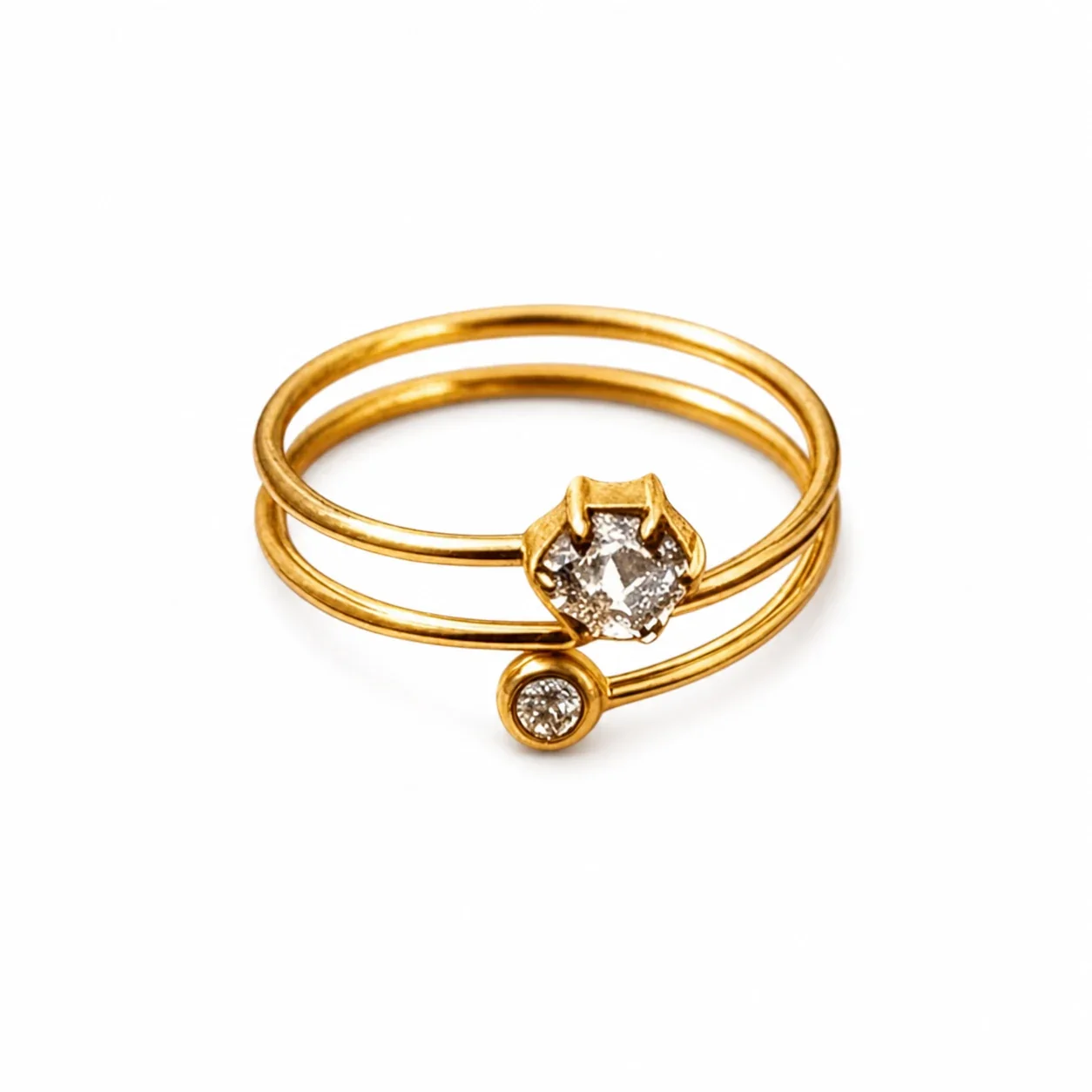 Coiled 18K Gold-Plated 316 Stainless Steel Hexagon CZ Ring