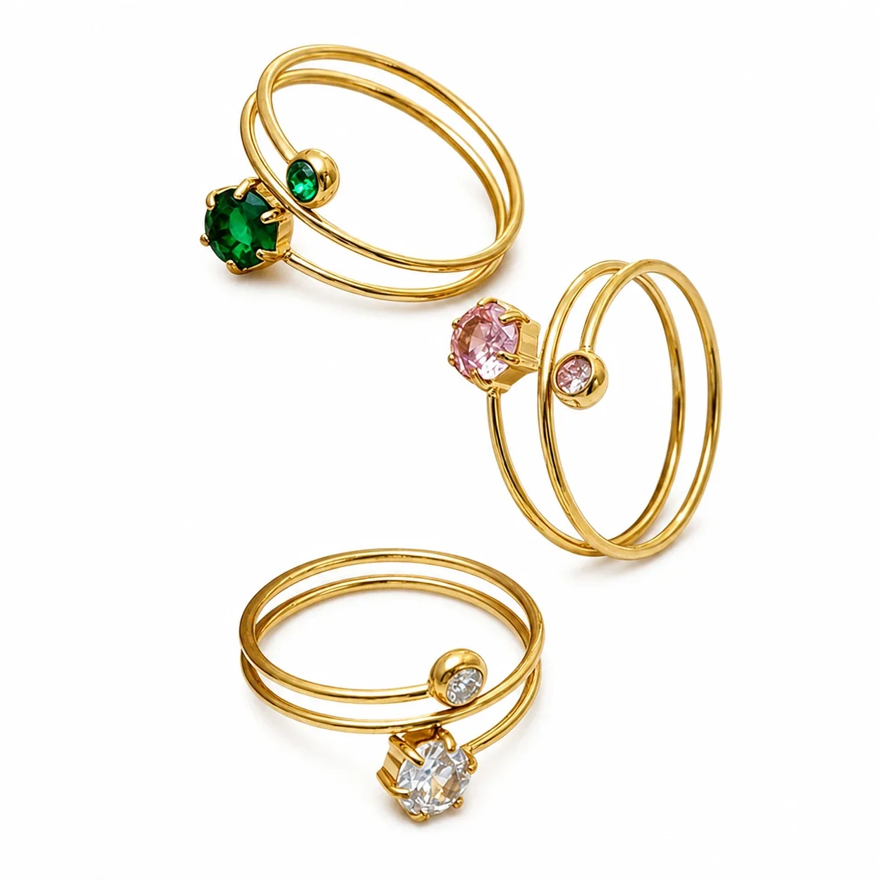 Coiled 18K Gold-Plated 316 Stainless Steel Hexagon CZ Ring