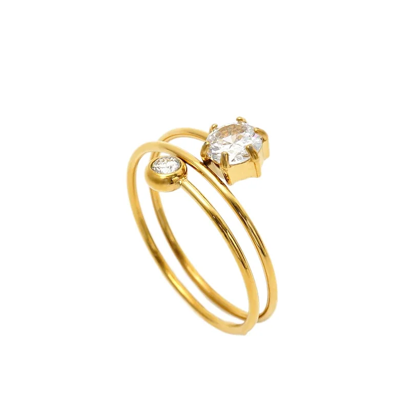 Coiled 18K Gold-Plated 316 Stainless Steel Hexagon CZ Ring
