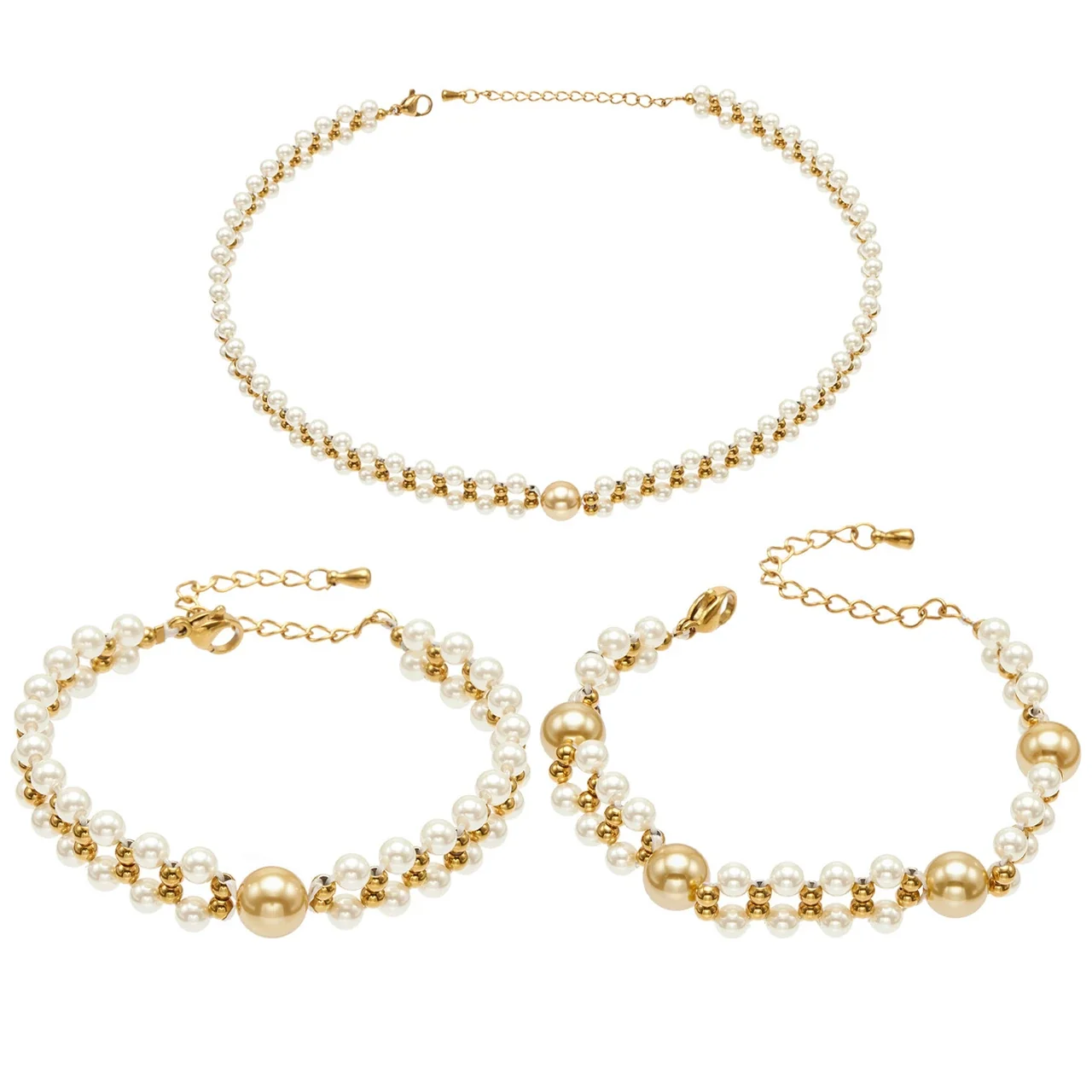 Juego de Joyas de Acero Inoxidable 316L con Cuentas de Perla de Concha en Capas, Chapado en Oro de 18K - PVD