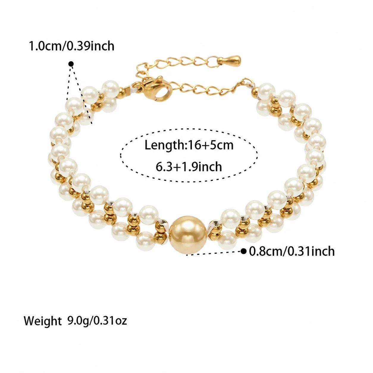 Layered Shell Pearl Bead 18K Gold-Plated 316L Jewelry Set - Gold A 16+5 cm