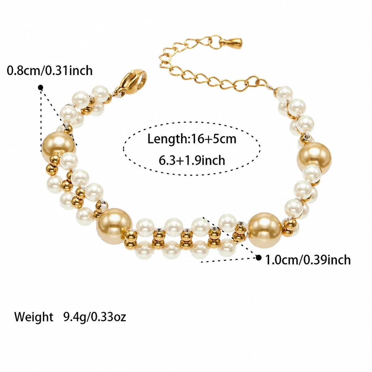 Layered Shell Pearl Bead 18K Gold-Plated 316L Jewelry Set - Gold B 16+5 cm
