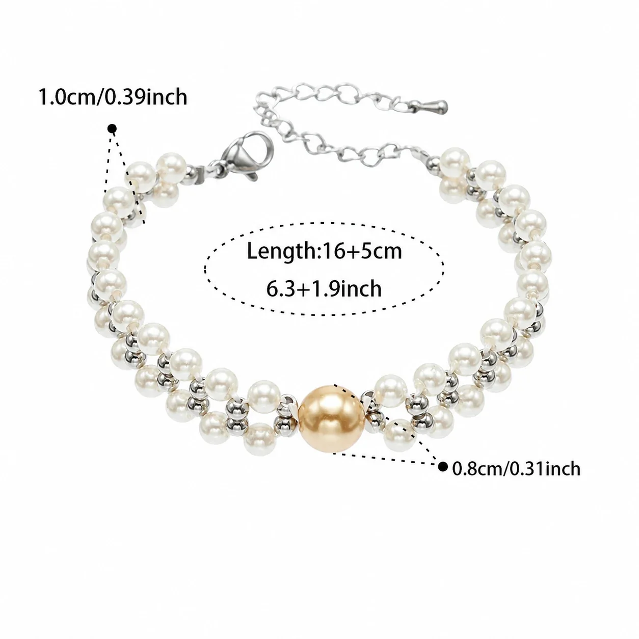 Layered Shell Pearl Bead 18K Gold-Plated 316L Jewelry Set - Silver A 16+5 cm