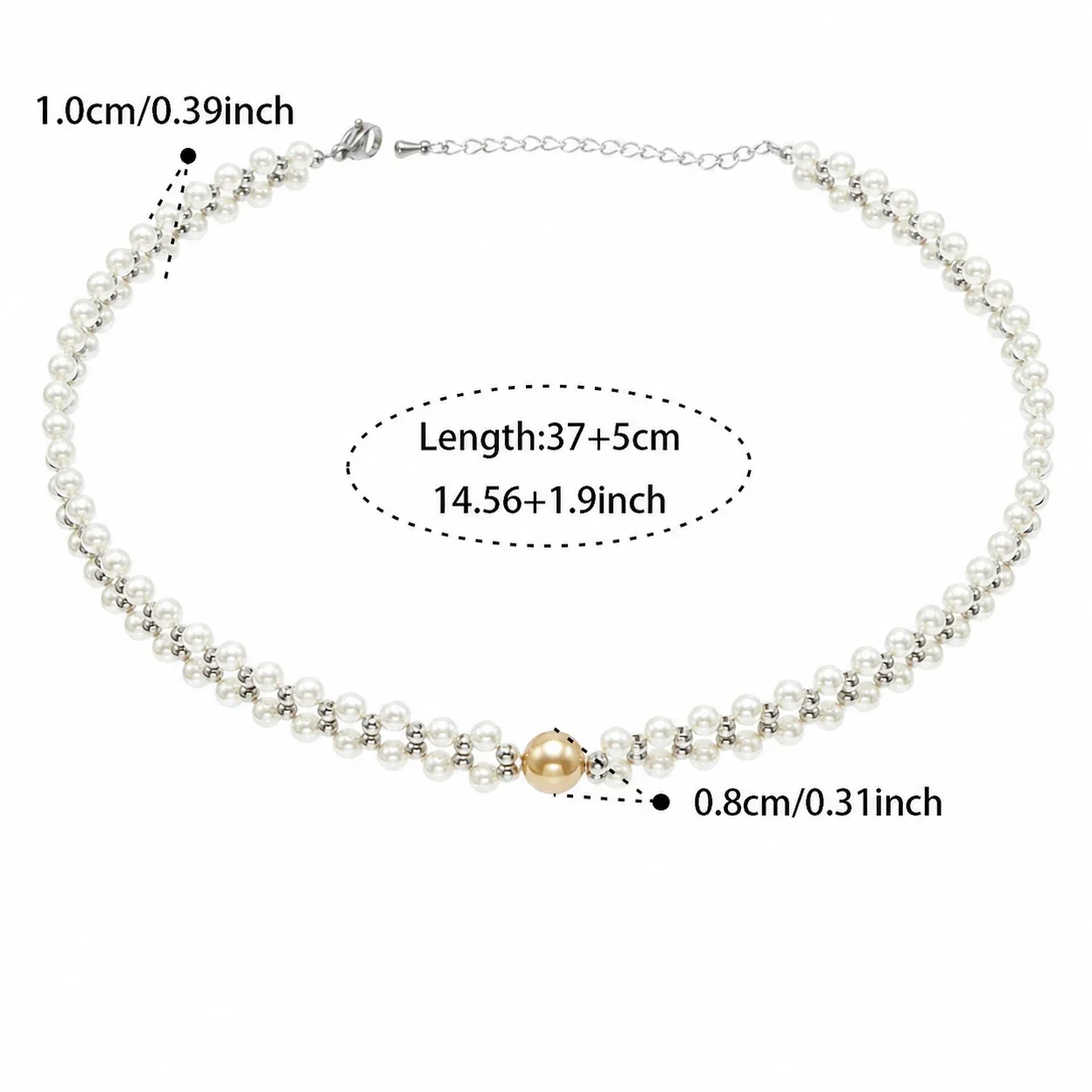 Layered Shell Pearl Bead 18K Gold-Plated 316L Jewelry Set - Silver 37+5 cm