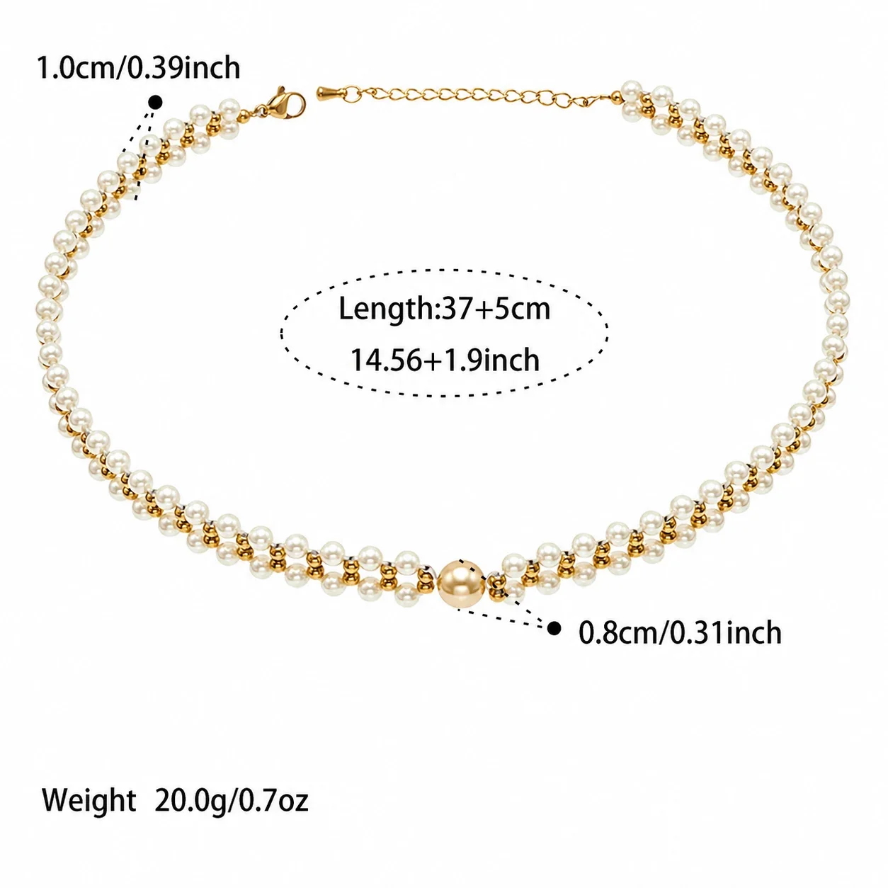 Layered Shell Pearl Bead 18K Gold-Plated 316L Jewelry Set - Gold 37+5 cm