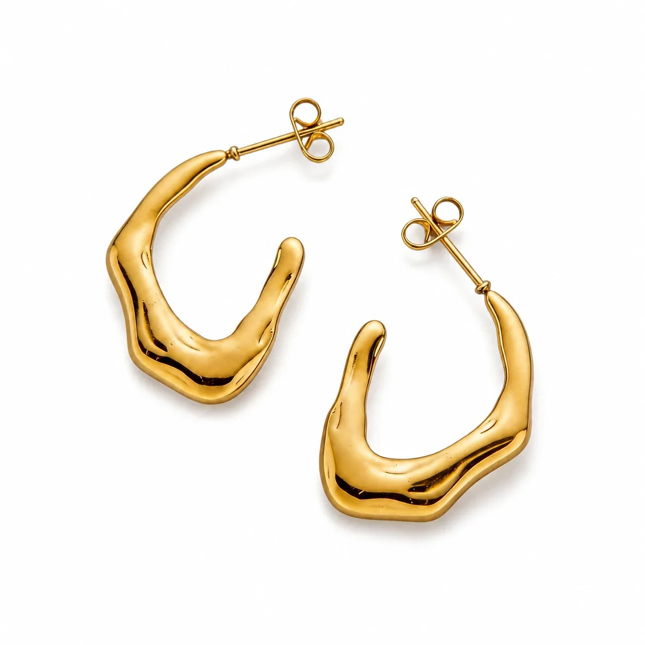 Sculptural 18K Gold PVD Molten C Hoop Earrings