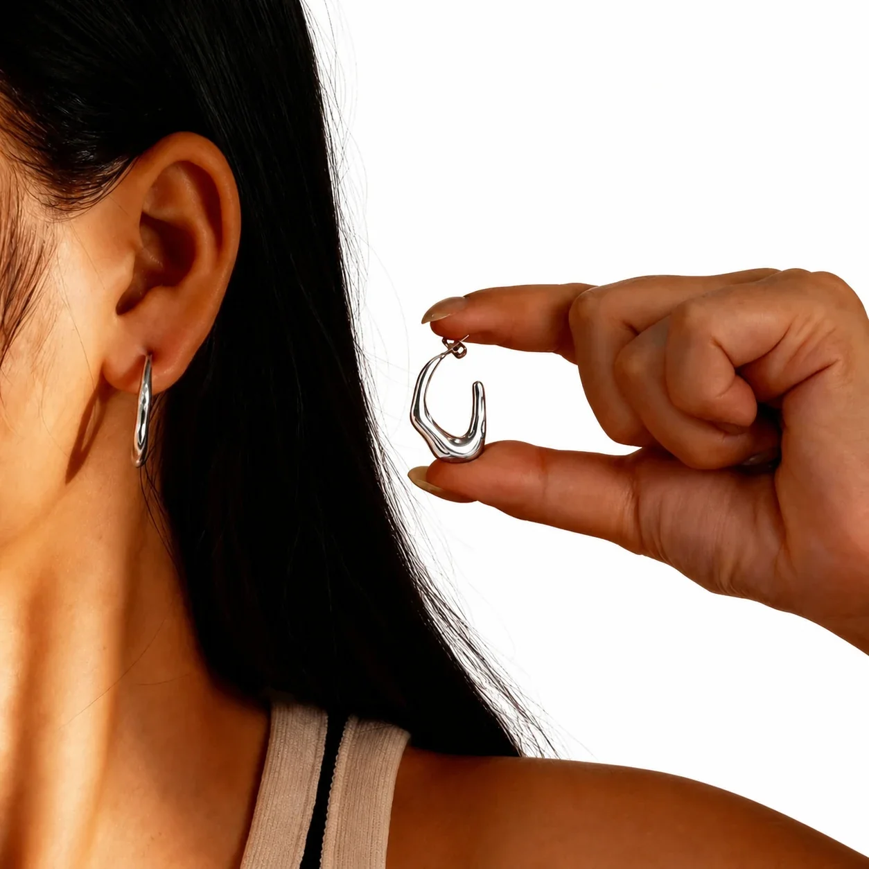Sculptural 18K Gold PVD Molten C Hoop Earrings