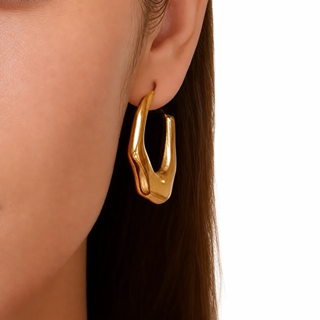 Sculptural 18K Gold PVD Molten C Hoop Earrings