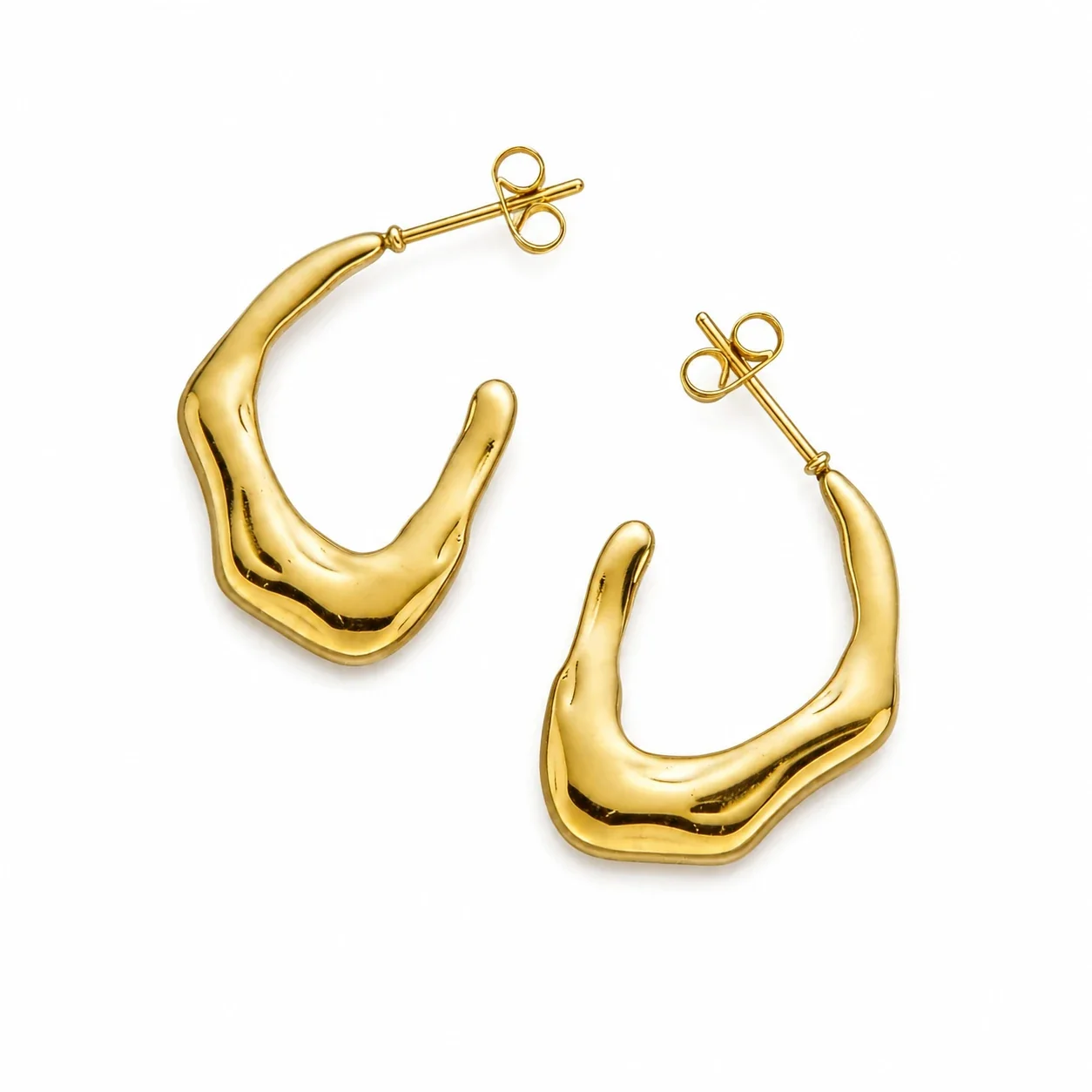 Sculptural 18K Gold PVD Molten C Hoop Earrings - Gold