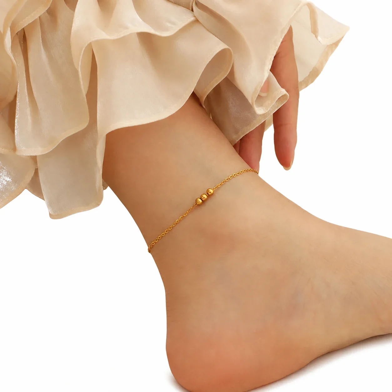 Delicate 316 Stainless Steel Gold Bead Anklet - Gold -Bead