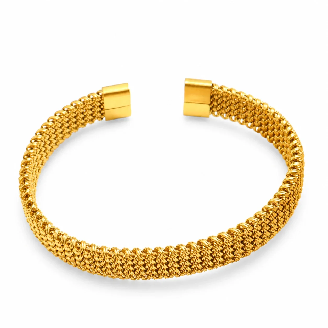 Open Cuff Bracelet With Braided Mesh Stainless Steel