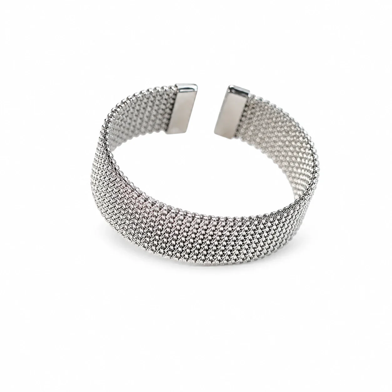 Open Cuff Bracelet With Braided Mesh Stainless Steel