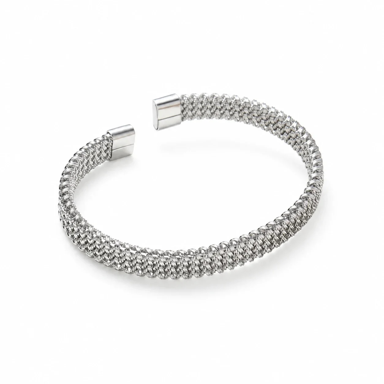 Open Cuff Bracelet With Braided Mesh Stainless Steel