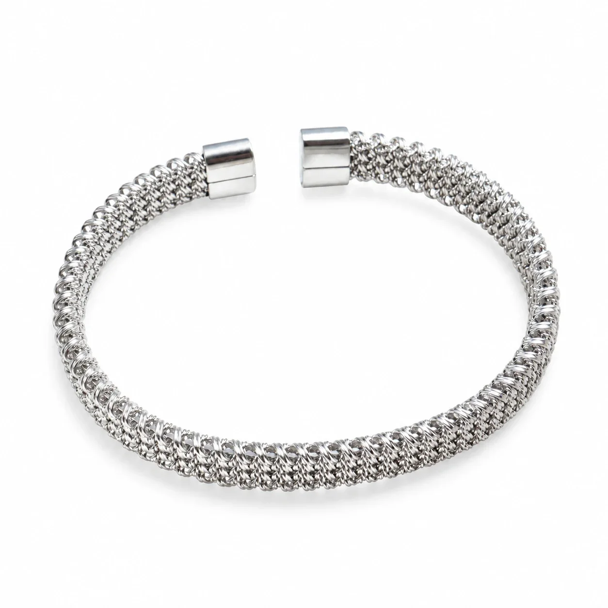 Open Cuff Bracelet With Braided Mesh Stainless Steel - Silver Medium
