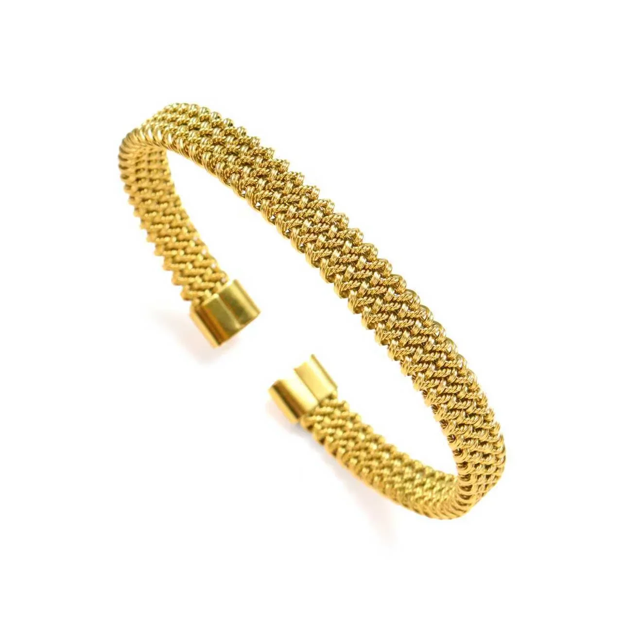Open Cuff Bracelet With Braided Mesh Stainless Steel - Gold Medium
