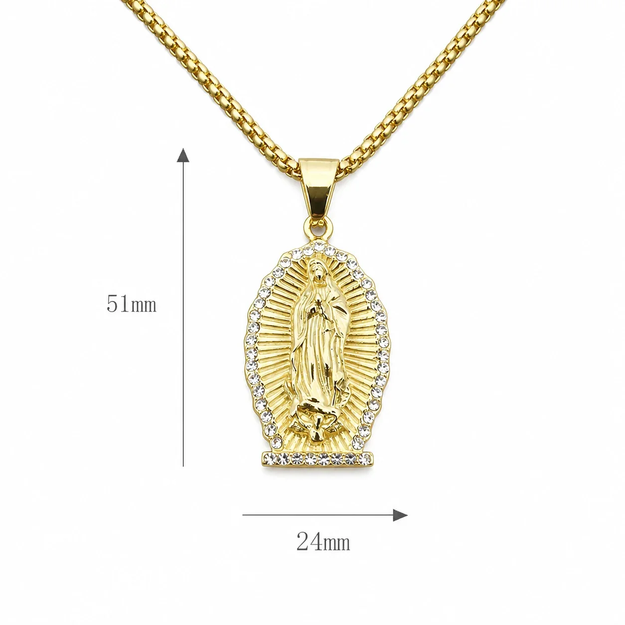 Virgin Mary Gold-Plated 316 Stainless Steel Ray Halo Pendant