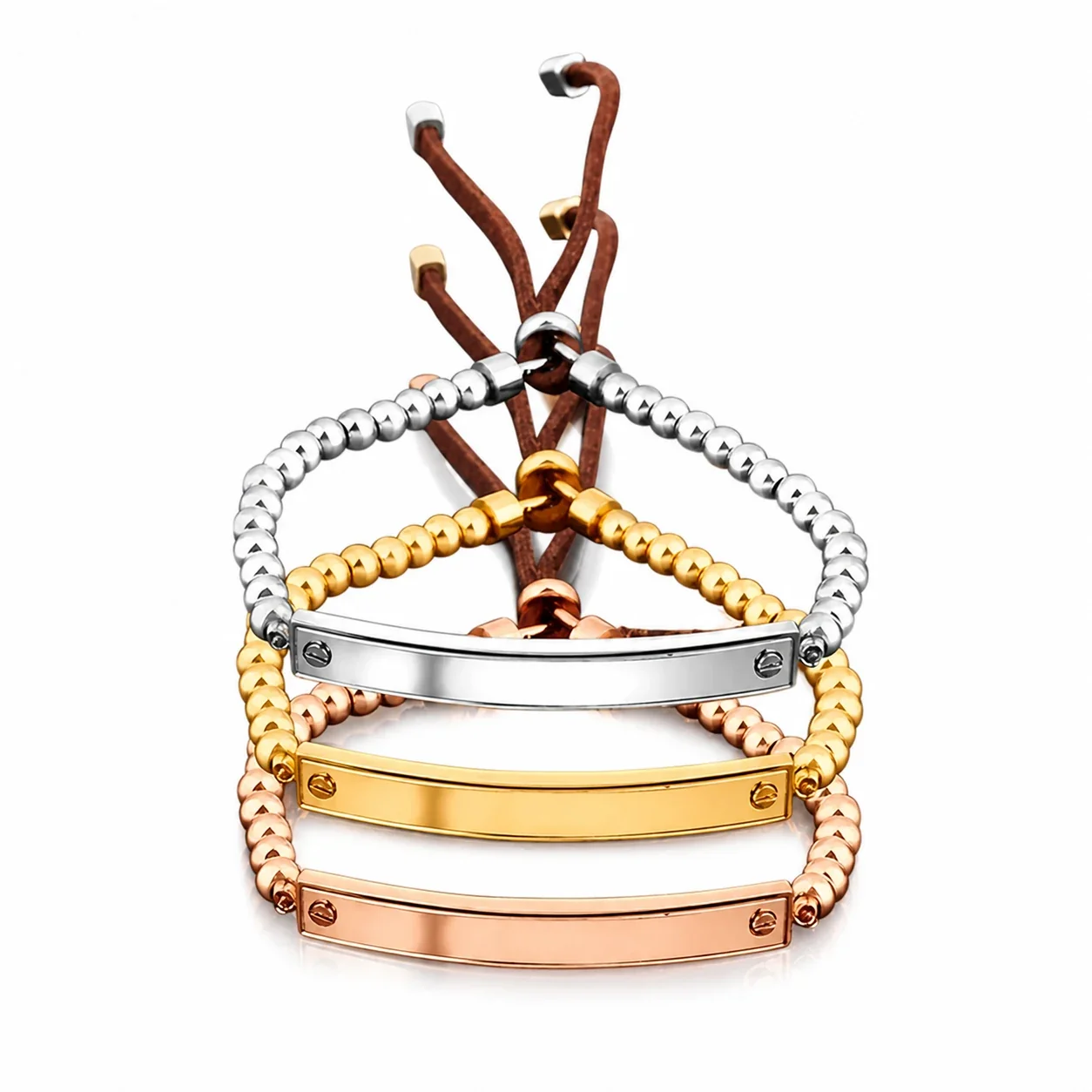 Polished 316 Stainless Steel ID Bar Beaded Bracelet