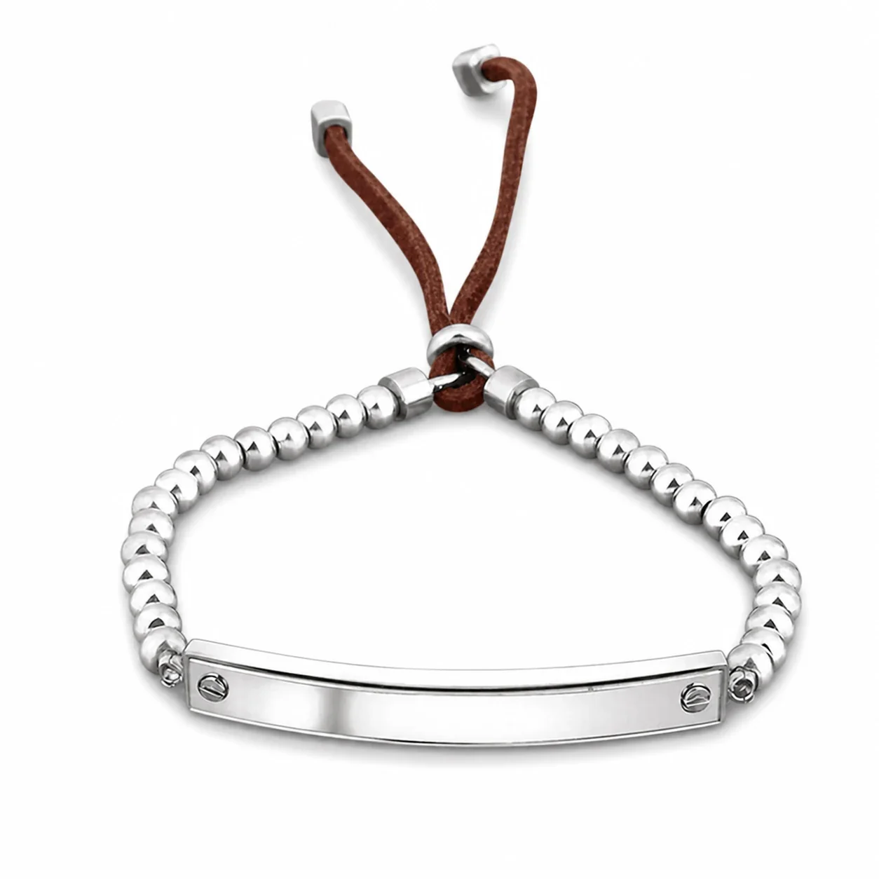 Polished 316 Stainless Steel ID Bar Beaded Bracelet
