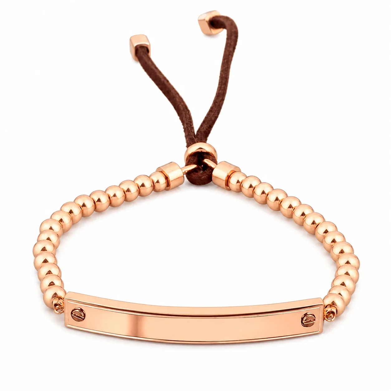 Polished 316 Stainless Steel ID Bar Beaded Bracelet