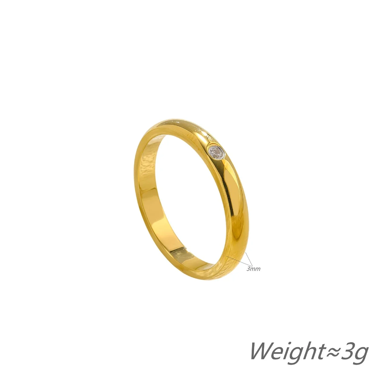 Stainless Steel Band Ring with Slim Dome and Flush-Set Crystal