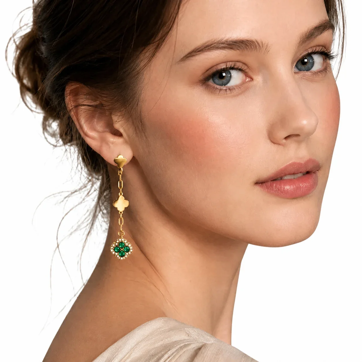 Clover Chain 18K Gold-Plated 316L CZ Drop Earrings