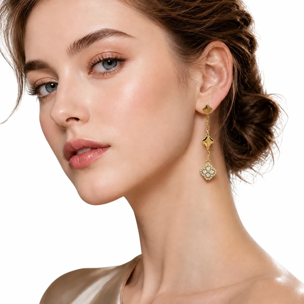 Clover Chain 18K Gold-Plated 316L CZ Drop Earrings
