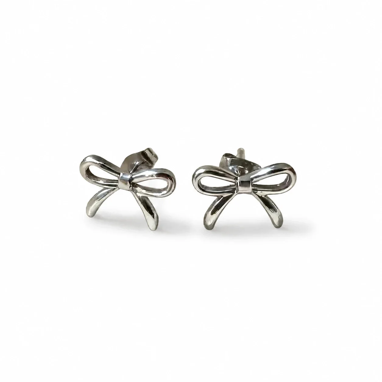Bow Stud Earrings with Open Loops 316 Stainless Steel PVD