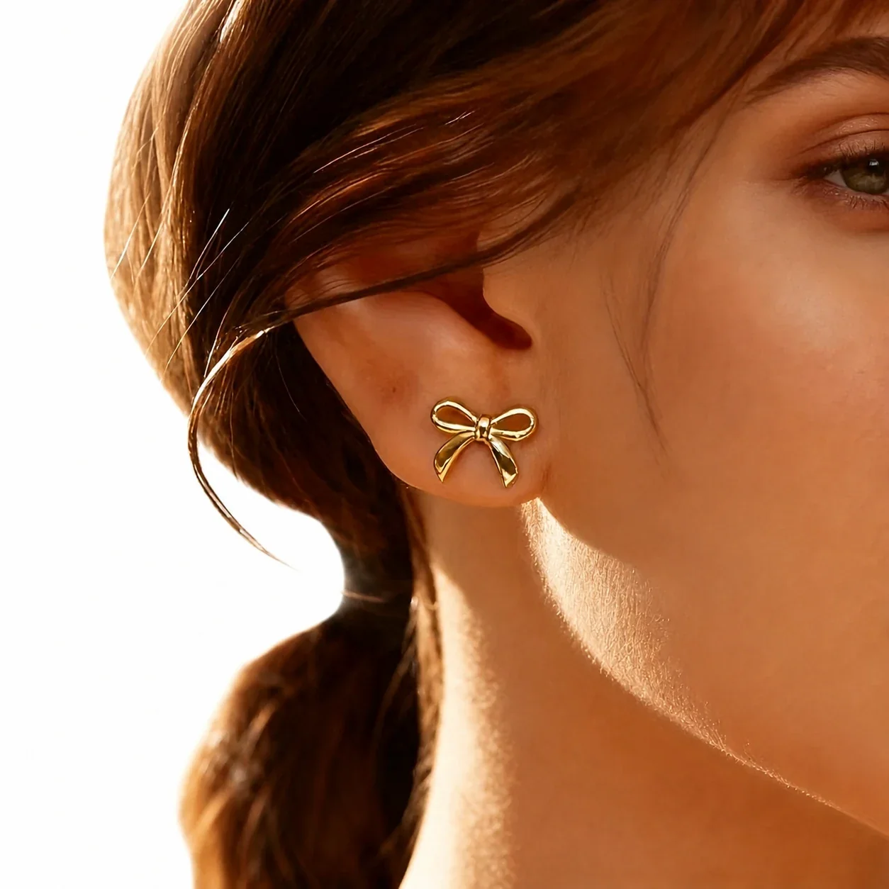 Bow Stud Earrings with Open Loops 316 Stainless Steel PVD
