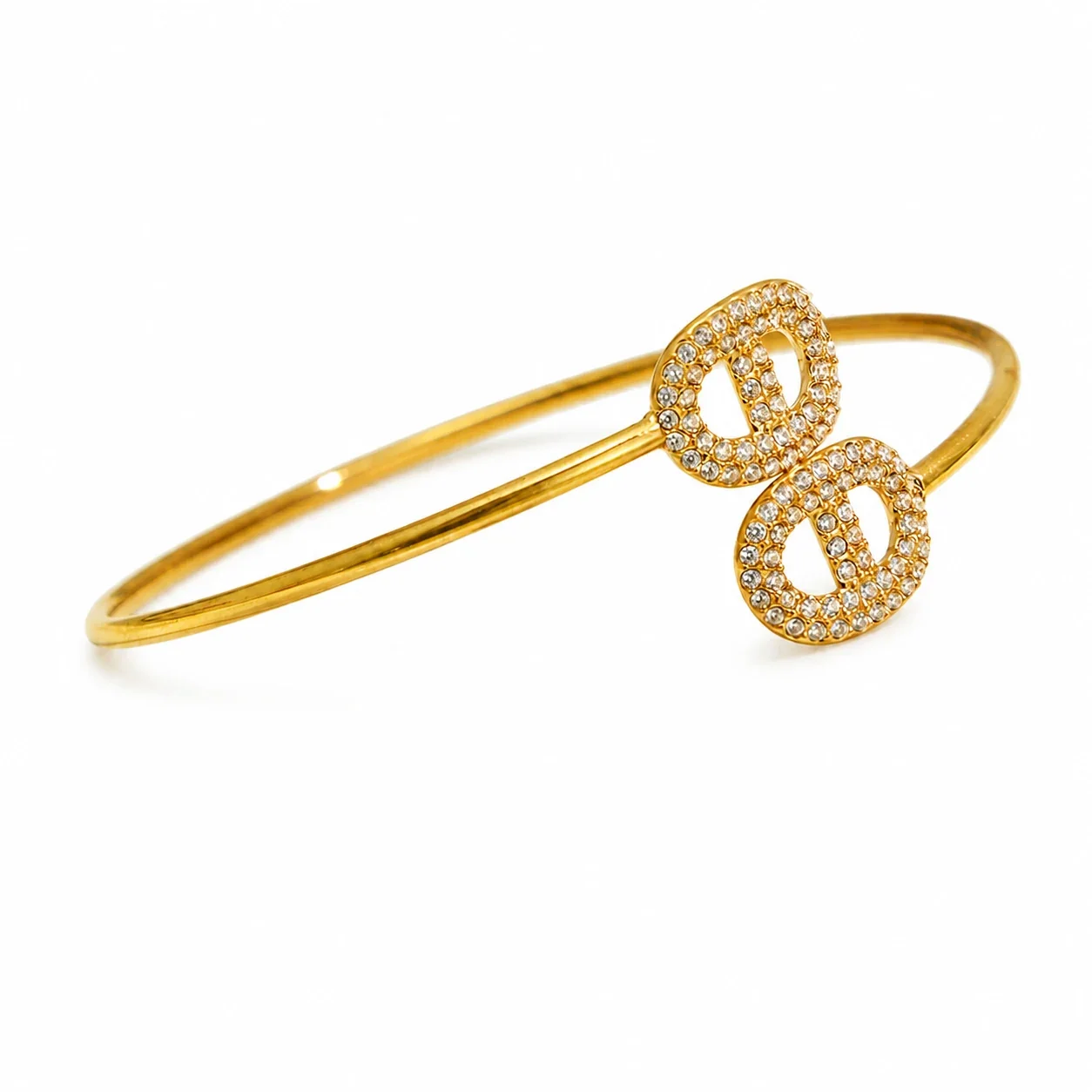 Pavé Oval 18K Gold PVD 316L Stainless Steel Open Cuff Bracelet