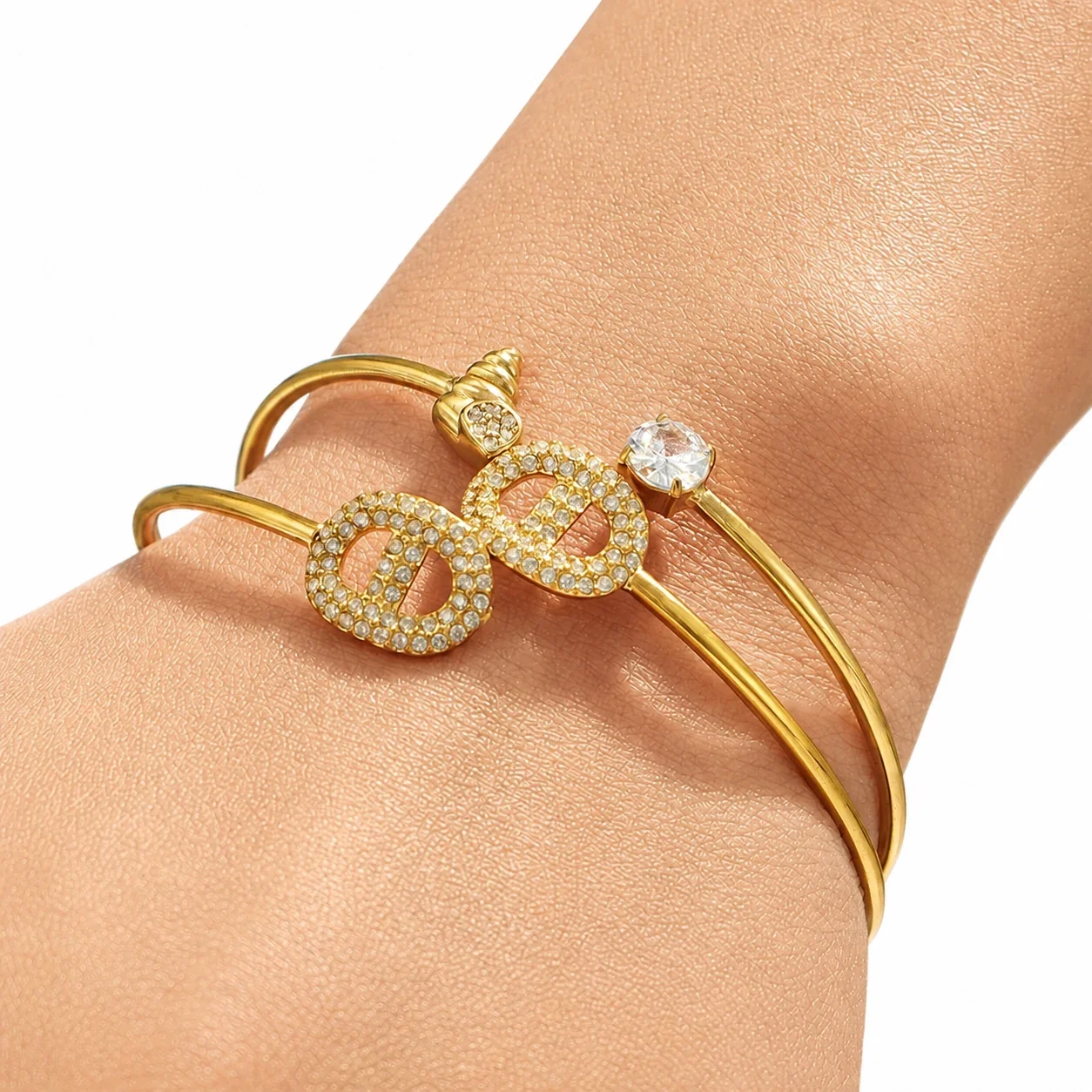Pavé Oval 18K Gold-Plated 316L Open Cuff Bracelet