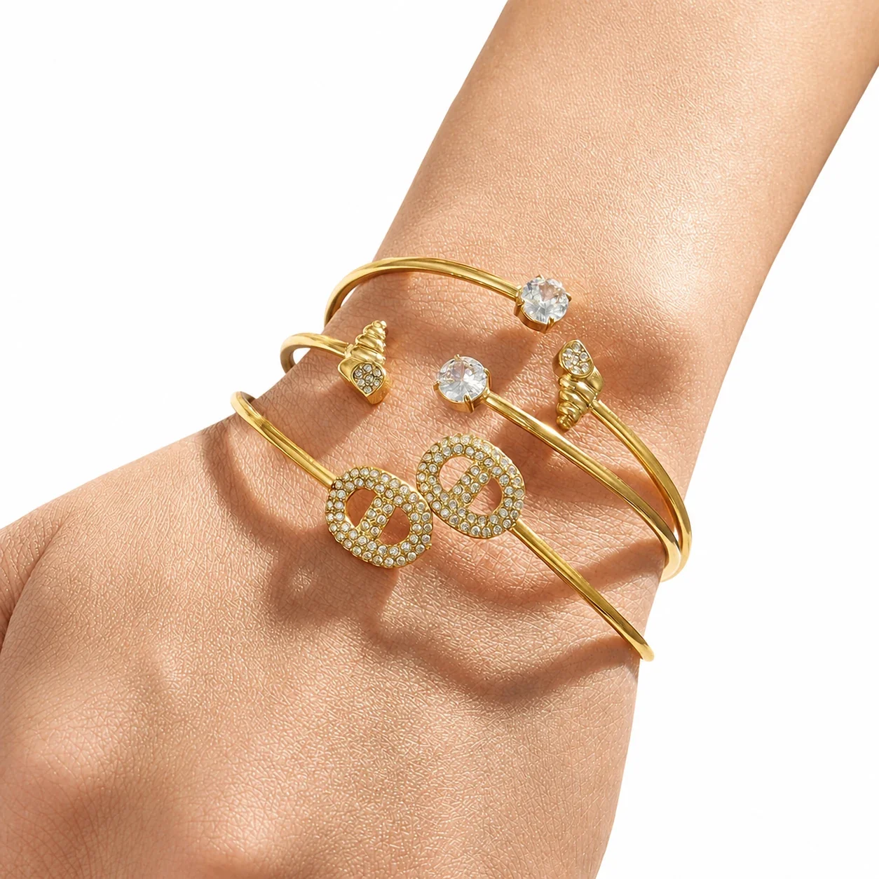 Pavé Oval 18K Gold-Plated 316L Open Cuff Bracelet